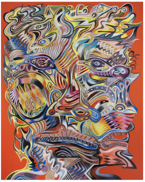 Red Bust,2018,Oil and flashe on canvas, 152 x 122 cm
